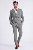 Beige 2 Piece Double Breasted Peak Lapel Men's Suits