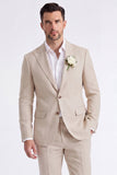 Light Khaki 2 Piece Peak Lapel Single Breasted Men Formal Suits