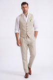 Light Khaki 2 Piece V-Neck Single Breasted Men Formal Suits