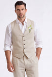 Light Khaki 2 Piece V-Neck Single Breasted Men Formal Suits