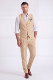 Light Khaki 2 Piece V-Neck Single Breasted Men Formal Suits