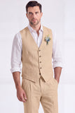 Light Khaki 2 Piece V-Neck Single Breasted Men Formal Suits