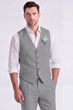 Light Khaki 2 Piece V-Neck Single Breasted Men Formal Suits