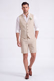 Light Khaki 2 Piece V-Neck Single Breasted Men Short Formal Suits