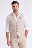 Light Khaki 2 Piece V-Neck Single Breasted Men Short Formal Suits