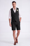 Light Khaki 2 Piece V-Neck Single Breasted Men Short Formal Suits
