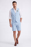 Light Khaki 2 Piece V-Neck Single Breasted Men Short Formal Suits
