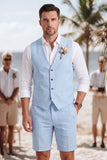 Light Khaki 2 Piece V-Neck Single Breasted Men Short Formal Suits
