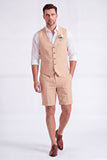Light Khaki 2 Piece V-Neck Single Breasted Men Short Formal Suits