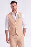 Light Khaki 2 Piece V-Neck Single Breasted Men Short Formal Suits