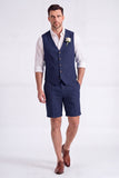 Light Khaki 2 Piece V-Neck Single Breasted Men Short Formal Suits