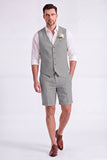 Light Khaki 2 Piece V-Neck Single Breasted Men Short Formal Suits