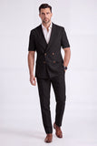 Light Khaki 2 Piece Peak Lapel Double Breasted Men Formal Suits with Sleeves