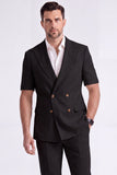 Light Khaki 2 Piece Peak Lapel Double Breasted Men Formal Suits with Sleeves