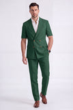 Light Khaki 2 Piece Peak Lapel Double Breasted Men Formal Suits with Sleeves