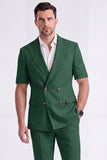 Light Khaki 2 Piece Peak Lapel Double Breasted Men Formal Suits with Sleeves