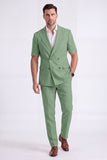 Light Khaki 2 Piece Peak Lapel Double Breasted Men Formal Suits with Sleeves