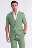 Light Khaki 2 Piece Peak Lapel Double Breasted Men Formal Suits with Sleeves