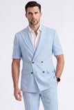Light Khaki 2 Piece Peak Lapel Double Breasted Men Formal Suits with Sleeves