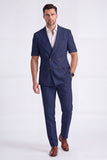 Light Khaki 2 Piece Peak Lapel Double Breasted Men Formal Suits with Sleeves
