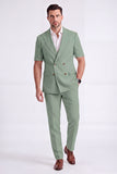 Light Khaki 2 Piece Peak Lapel Double Breasted Men Formal Suits with Sleeves