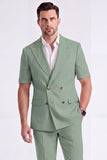 Light Khaki 2 Piece Peak Lapel Double Breasted Men Formal Suits with Sleeves