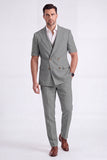Light Khaki 2 Piece Peak Lapel Double Breasted Men Formal Suits with Sleeves