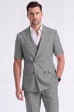Light Khaki 2 Piece Peak Lapel Double Breasted Men Formal Suits with Sleeves