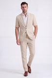 Beige 2 Piece Peak Lapel Single Breasted Men Suits