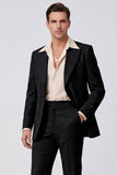 Black Peak Lapel Long Sleeves Single Breasted Men Suits