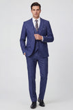 Navy Printed 3 Piece Notched Lapel Prom Suits