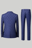 Navy Printed 3 Piece Notched Lapel Prom Suits