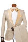 2-Piece Champagne Jacquard Shawl Lapel Men Suits
