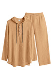 Casual 2 Piece Outfits Lightweight Long Sleeve Hooded Shirt and Loose Pants Set