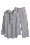 Casual 2 Piece Outfits Lightweight Long Sleeve Hooded Shirt and Loose Pants Set