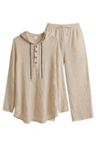 Casual 2 Piece Outfits Lightweight Long Sleeve Hooded Shirt and Loose Pants Set