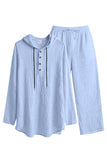 Casual 2 Piece Outfits Lightweight Long Sleeve Hooded Shirt and Loose Pants Set
