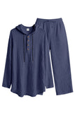 Casual 2 Piece Outfits Lightweight Long Sleeve Hooded Shirt and Loose Pants Set