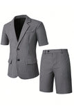 Black 2 Pieces Plaid Notched Lapel Short Men Suits