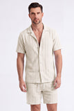Men's 2 Piece Knit Summer Outfits Casual Short Sleeve Cuban Collar Shirt and Shorts Set