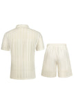 Men's 2 Piece Knit Summer Outfits Casual Short Sleeve Cuban Collar Shirt and Shorts Set