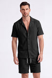 Men's 2 Piece Knit Summer Outfits Casual Short Sleeve Cuban Collar Shirt and Shorts Set