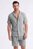 Men's 2 Piece Knit Summer Outfits Casual Short Sleeve Cuban Collar Shirt and Shorts Set