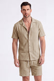 Men's 2 Piece Knit Summer Outfits Casual Short Sleeve Cuban Collar Shirt and Shorts Set
