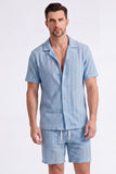 Men's 2 Piece Knit Summer Outfits Casual Short Sleeve Cuban Collar Shirt and Shorts Set