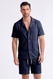 Men's 2 Piece Knit Summer Outfits Casual Short Sleeve Cuban Collar Shirt and Shorts Set