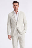 Beige Linen Notched Lapel Men's Jacket