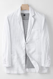 Beige Linen Notched Lapel Men's Jacket