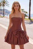 Mint Strapless Pearls A-Line Homecoming Dress with Bow