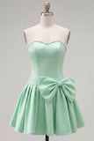 Mint Strapless Pearls A-Line Homecoming Dress with Bow